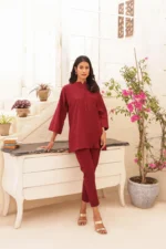 Dark Maroon Pure Georgette Shirt with Traditional-Style Shalwar - Image 9