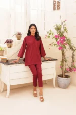 Dark Maroon Pure Georgette Shirt with Traditional-Style Shalwar - Image 10
