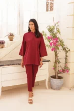 Dark Maroon Pure Georgette Shirt with Traditional-Style Shalwar