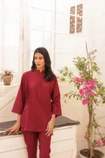 Dark Maroon Pure Georgette Shirt with Traditional-Style Shalwar - Image 7
