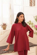 Dark Maroon Pure Georgette Shirt with Traditional-Style Shalwar - Image 5