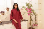 Dark Maroon Pure Georgette Shirt with Traditional-Style Shalwar - Image 11