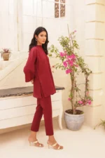 Dark Maroon Pure Georgette Shirt with Traditional-Style Shalwar - Image 4