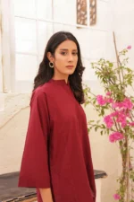 Dark Maroon Pure Georgette Shirt with Traditional-Style Shalwar - Image 2