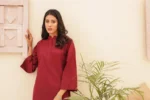 Dark Maroon Pure Georgette Shirt with Traditional-Style Shalwar - Image 3