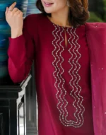 Lulusar x Hania Amir SAMAAL LONG Shamoz Silk Hand-Embellished 3-Piece Dress - Image 2